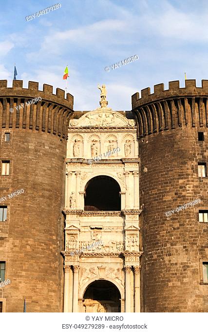 Facade of Castel Nuovo in Naples City, Italy