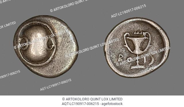 Hemidrachm (Coin) Depicting a Boeotian Shield, about 338/315 BC, Greek, Thebes, Silver, Diam. 1.6 cm, 2.53 g, Le Moulin au bois de Boulogne, c