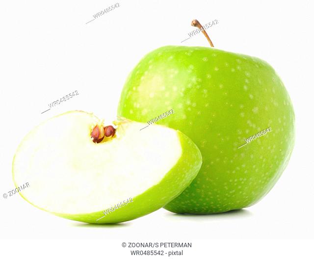green apple and it's slice isolated on white