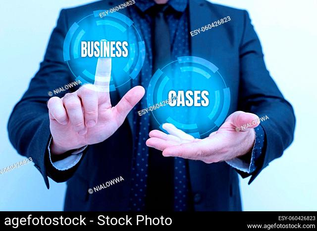 Conceptual display Business Cases, Business idea undertaking on the basis of its expected commercial benefit Presenting New Plans And Ideas Demonstrating...