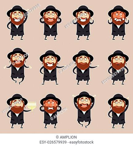 Vector image of the set of flet icons of jews