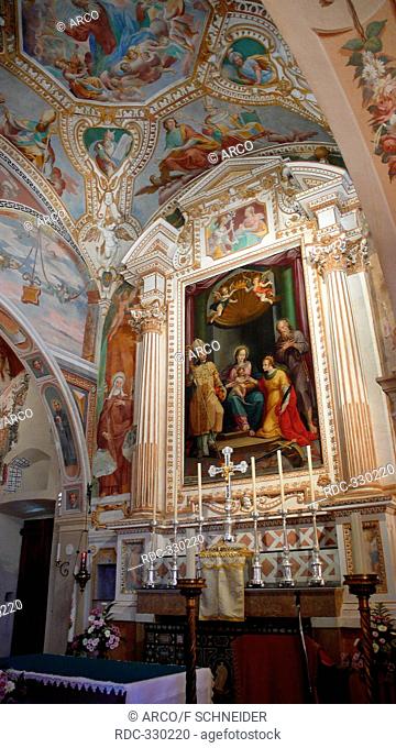 Hermitage of Santa Caterina del Sasso Ballaro, Roman Catholic monastery, altar, Lago Maggiore, Leggiuno, Province of Varese, Lombardy, Italy