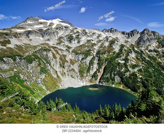 Doubtful Lake, Sahale Mountain and Ripsaw Ridge from Cascade Pass-Sahale Arm Trail, North Cascades National Park, Washington