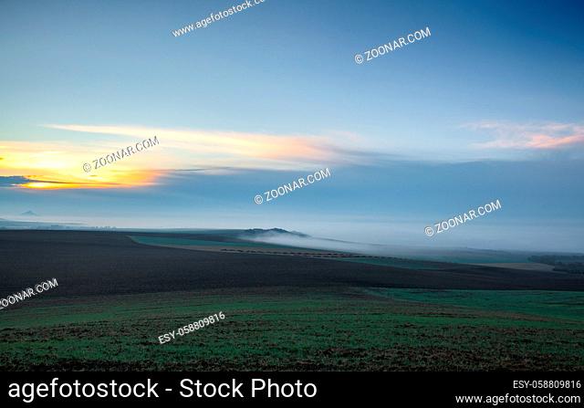 Landscape covered with fog in Central Bohemian Uplands, Czech Republic. Central Bohemian Uplands is a mountain range located in northern Bohemia