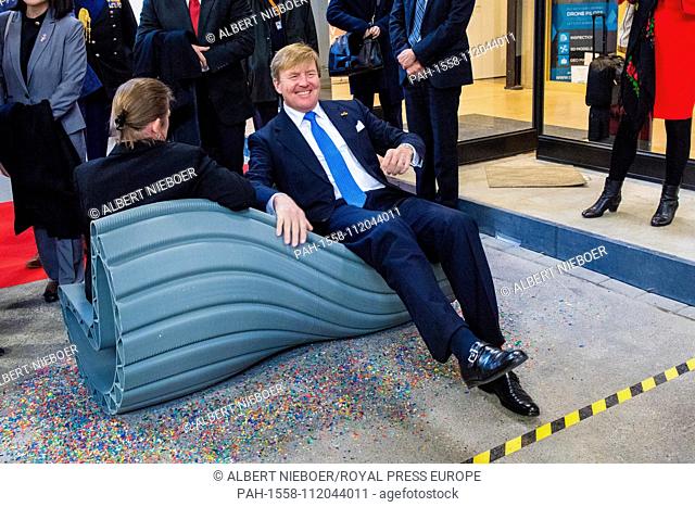 King Willem-Alexander of The Netherlands at Prodock Amsterdam, on November 21, 2018, for a visit on the 1st of a 2 days state visit from the Republic of...