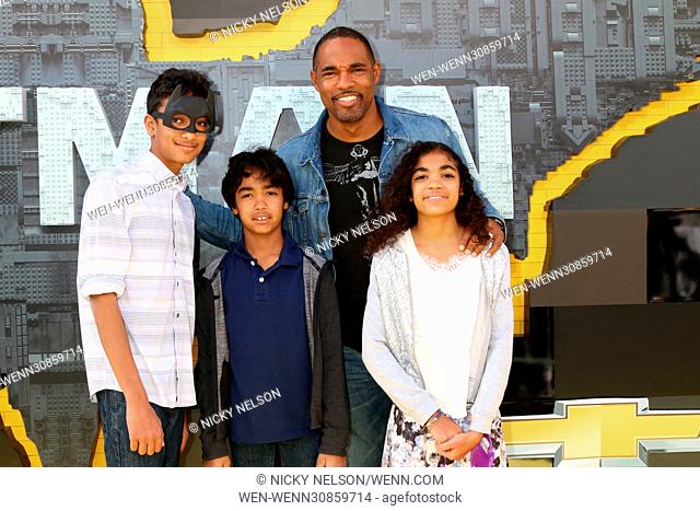 Jason George and his children Arun George, Nikhil George and Jasmine George attending the premiere of 'The Lego Batman Movie