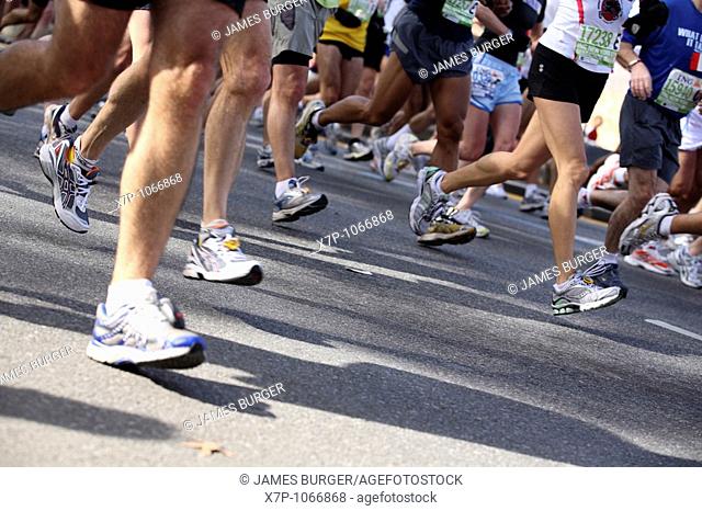 Legs running New York Marathon, 2008, Mile 7, 4th Avenue, Brooklyn