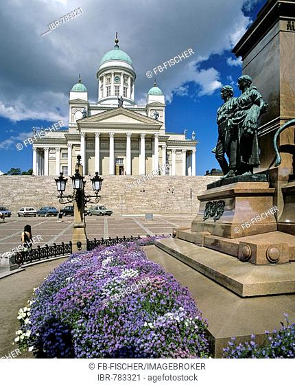 Helsinki Cathedral, Protestant church, memorial statue of Alexander II., Senate Square, Helsinki, Finland