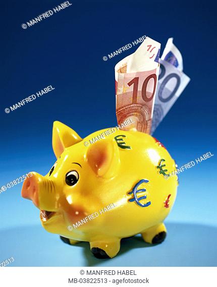 Piggy bank, bills, Euro,    Money, saving, finances, nest eggs, savings can, savings, Euro appearance, appearances, value, differently
