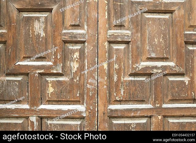 Closeup of an old wooden door in Cordoba, Andalusia, Spain