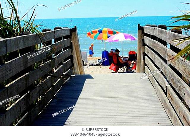 Boardwalk with tourists on the beach, Nokomis Beach, Venice, Sarasota County, Florida, USA