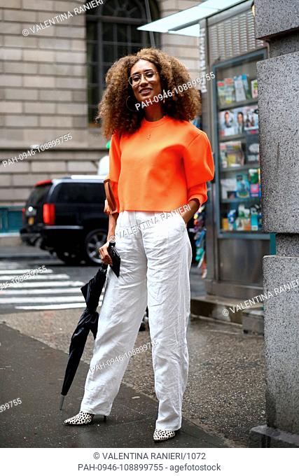 Elaine Welteroth posing on the street outside the Tibi show during New York Fashion Week - Sept 9, 2018 - Photo: Runway Manhattan ***For Editorial Use Only?***...