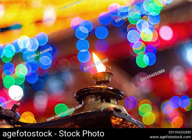 Diwali candle diya or butter lamps with bokeh