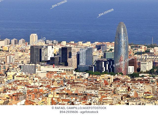 General view of Barcelona from Turó del Carmel with the Agbar tower. Catalonia. Spain