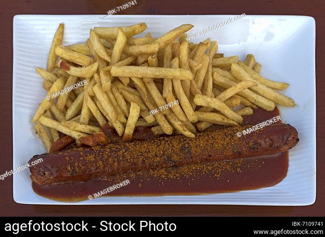 Currywurst with french fries, Bavaria, Germany, Europe