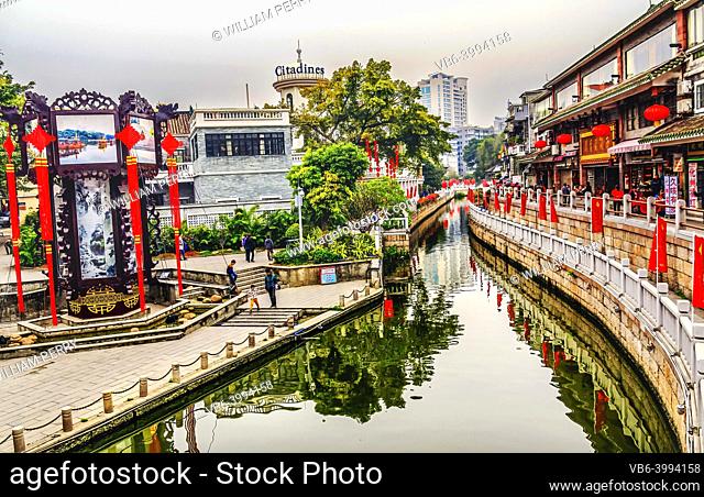 Canal Bridge Walking Street Lychee Bay Tourist Shops Luwan Guangzhou Guangdong Province China Lychee Bay founded in 209 in Han Dynasty