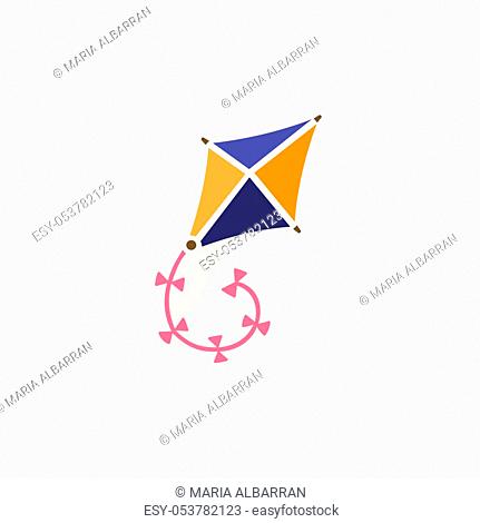 Kite color icon with shadow. Flat vector illustration