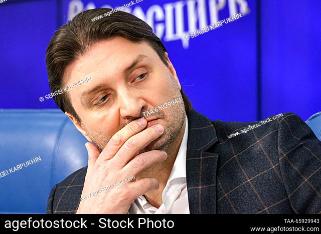 RUSSIA, MOSCOW - DECEMBER 20, 2023: Edgard Zapashny, general director at Great Moscow State Circus, gives a press conference on the performance of the Russian...