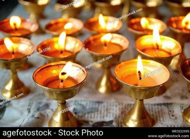 Rows of candles in the indian temple