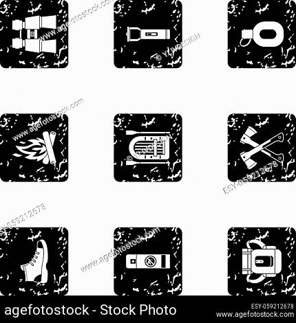 Nature tourism icons set. Grunge illustration of 9 nature tourism vector icons for web