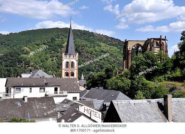 St. Peter's Church and the ruins of Werner Chapel in Bacharach, UNESCO World Heritage Site, Upper Middle Rhine Valley, Bacharach, Rhineland Palatinate, Germany
