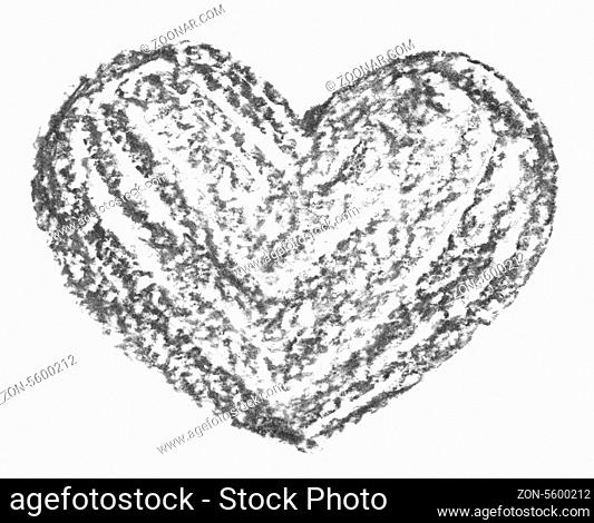 Hand drawn, crayon heart shape isolated on white background