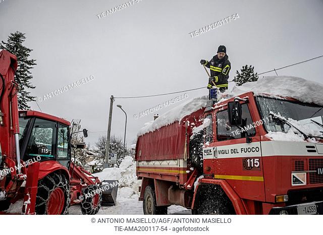 Snow emergency in Amatrice (Rieti), town of Lazio Apennines , critical situation after heavy snowfall and earthquakes the last few days. Amatrice