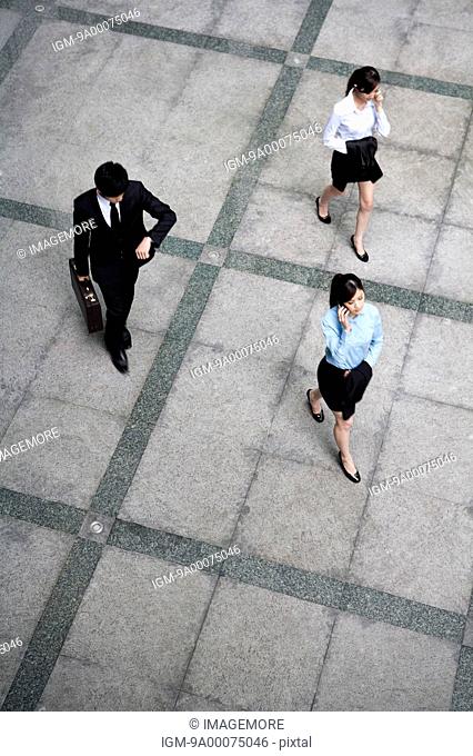 Business people walking, elevated view