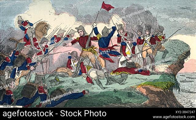 The Battle of Queenstown Heights, 13th October, 1812. From An Illuminated History of North America, from the earliest period to the present time, published 1860
