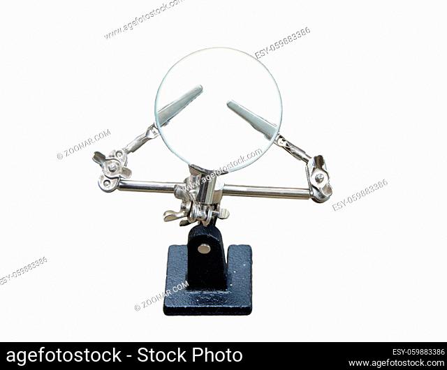 hour tweezers, clips with magnifying glass, isolated