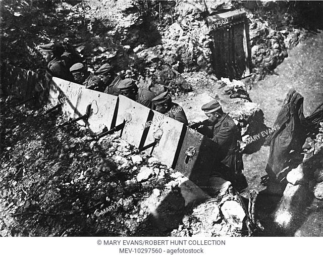 German soldiers having erected a barricade in the Argonne forest during World War I