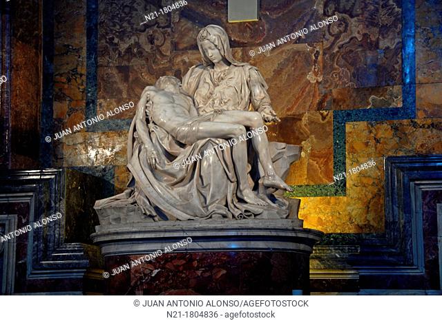 Michelangelo's sculpture La Pieta  15th century  Saint Peter's Basilica  Vatican City  Rome, Lazio, Italy, Europe