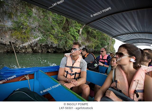 Tourists having a boat trip, Phang-Nga Bay, Ao Phang Nga Nation Park, Phang Nga, Thailand