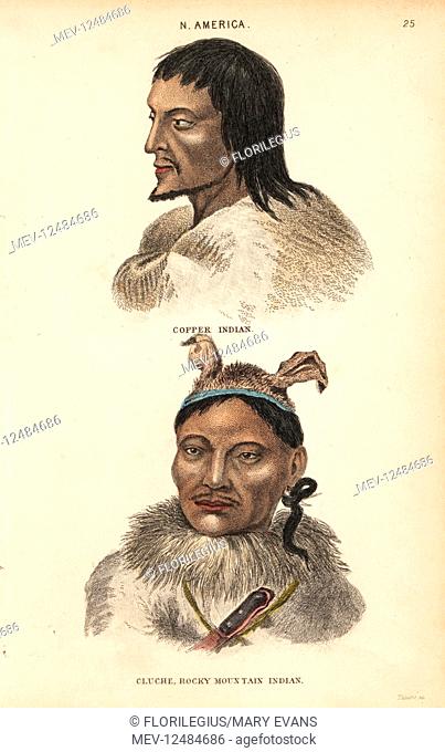 Man of the Yellowknives, Copper or T'atsaot'ine nation and man of the Sekani nation (Cluche) with rabbit-ear hat sketched in New York