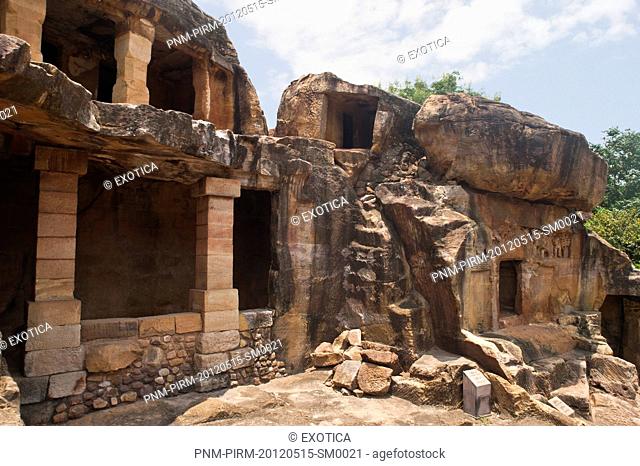 Entrance of an ancient cave, Udayagiri and Khandagiri Caves, Bhubaneswar, Orissa, India