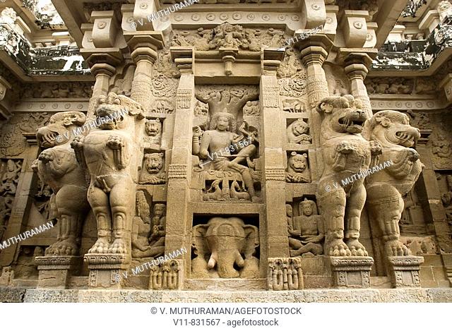 Yoga Dakshinamurthy (Siva) sculpture in  Kailasanatha temple in Kanchipuram , Tamil Nadu, India. The temple was built by Pallava King Narasimhavarman II...