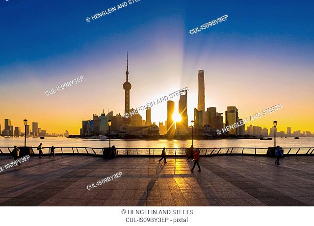 The Bund and Pudong skyline at sunrise, Shanghai, China