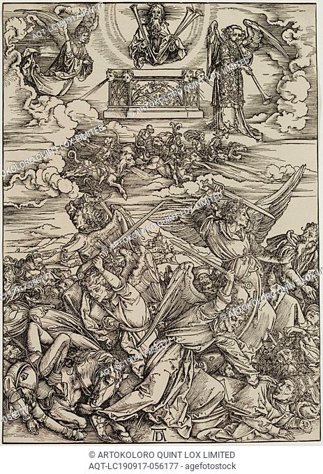 Albrecht Dürer, German, 1471-1528, The Four Avenging Angels, between 1496 and 1498, woodcut printed in black ink on laid paper