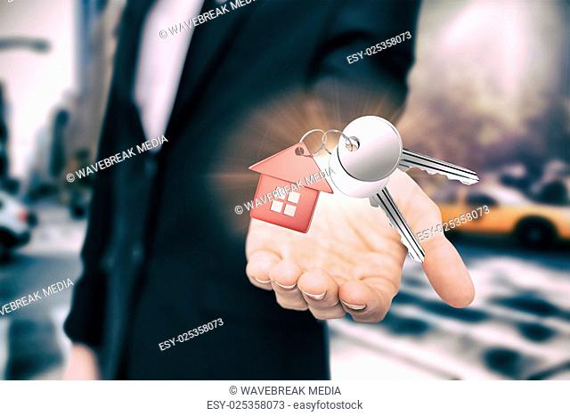 Composite image of metal keys with red home ring