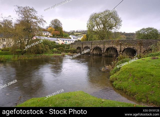 Withypool Bridge, the sandstone road bridge over the River Barle in the Exmoor Village of Withypool, Somerset, England