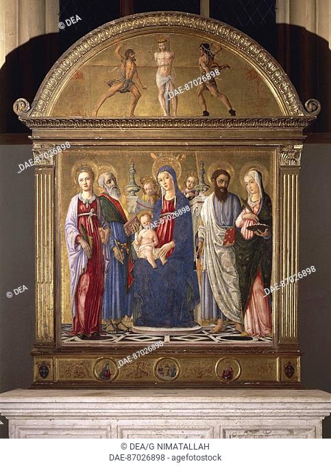 Enthroned Madonna and Child with Saints and Flagellation, 1461-1463, by Matteo di Giovanni (ca 1430-1495), panel, Cathedral to the Assumption of Mary