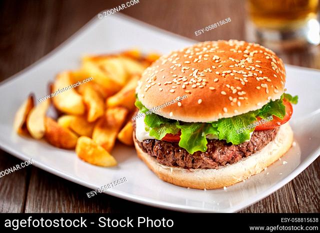 Fresh Hamburger With Fries. High quality photo
