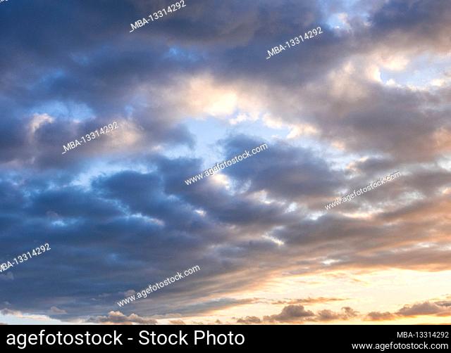 Cloudy sky, clouds in the evening sky, Bavaria, Germany, Europe