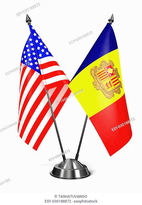 USA and Andorra - Miniature Flags Isolated on White Background