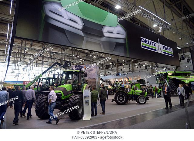 Visitors at the DEUTZ FAHR stall at the Agritechnica agricultural technology fair in Hanover, Germany, 8 November 2015. More than 2900 exhibitors from 52...