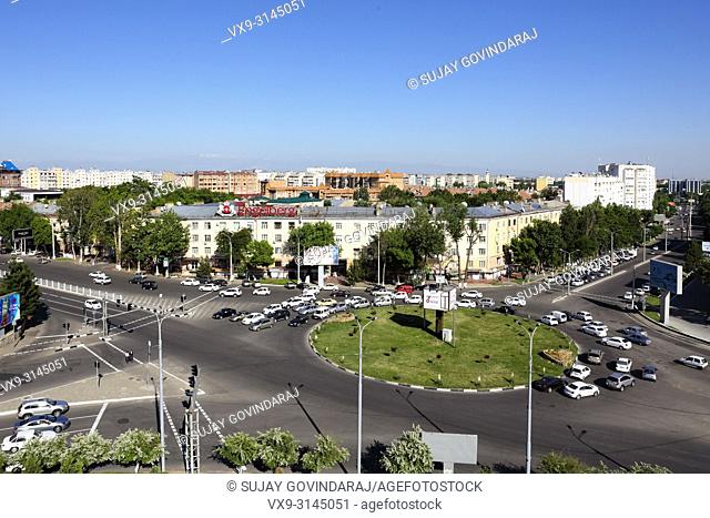 Tashkent, Uzbekistan - May 12, 2017: Wide cityscape of Tashkent city, modern buildings, traffic and streets