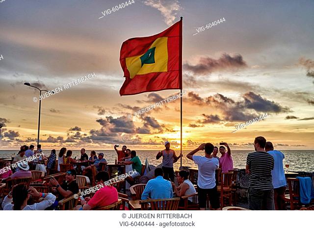 Cartagena flag at sunset at Cafe del Mar, Cartagena de Indias, Colombia, South America - Cartagena de Indias, Colombia, 30/08/2017