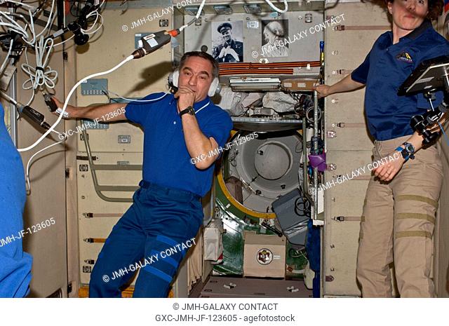 Russian cosmonaut Alexander Skvortsov, Expedition 24 commander, uses a communication system in the Zvezda Service Module of the International Space Station
