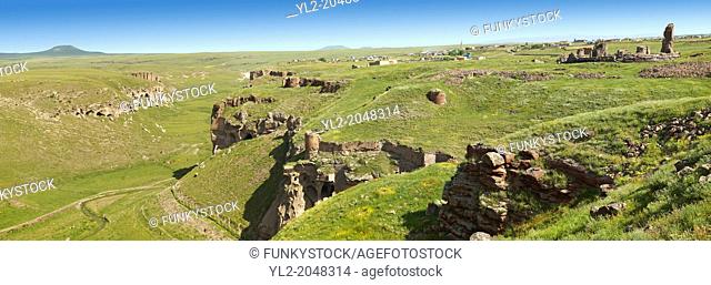 North Walls & Ravine around Ani archaelogical site on the Ancient Silk Road , Kars , Anatolia, Turkey