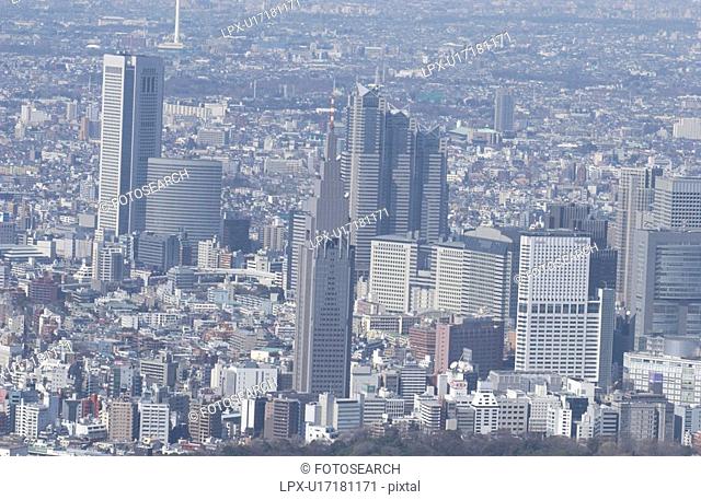 The Skyscrapers of Nishishinjuku, Aerial View, Pan Focus